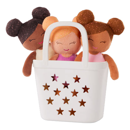 Cesto di 3 mini bambole di peluche da bagno