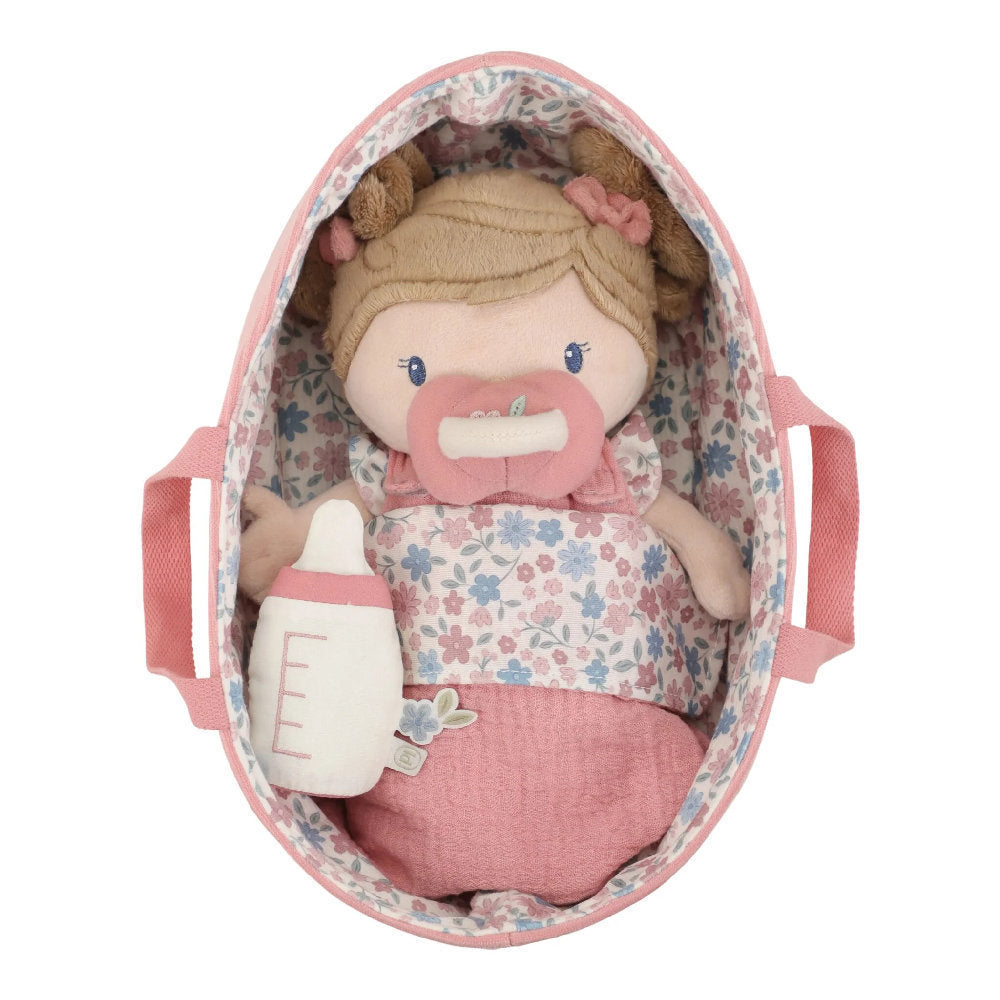 Set Bambola di Stoffa 'Rosa' Little Dutch con Cesta Portaletino e Accessori Magnetici