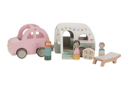 Auto giocattolo rosa con Roulotte e Accessori in Legno - Dai 18 mesi