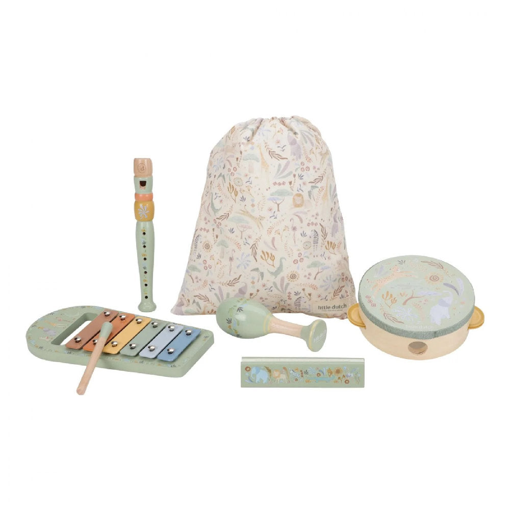 Set Musicale Verde con 5 Strumenti e Borsa in Tela 'Safari Friends'  - Dai 3 anni