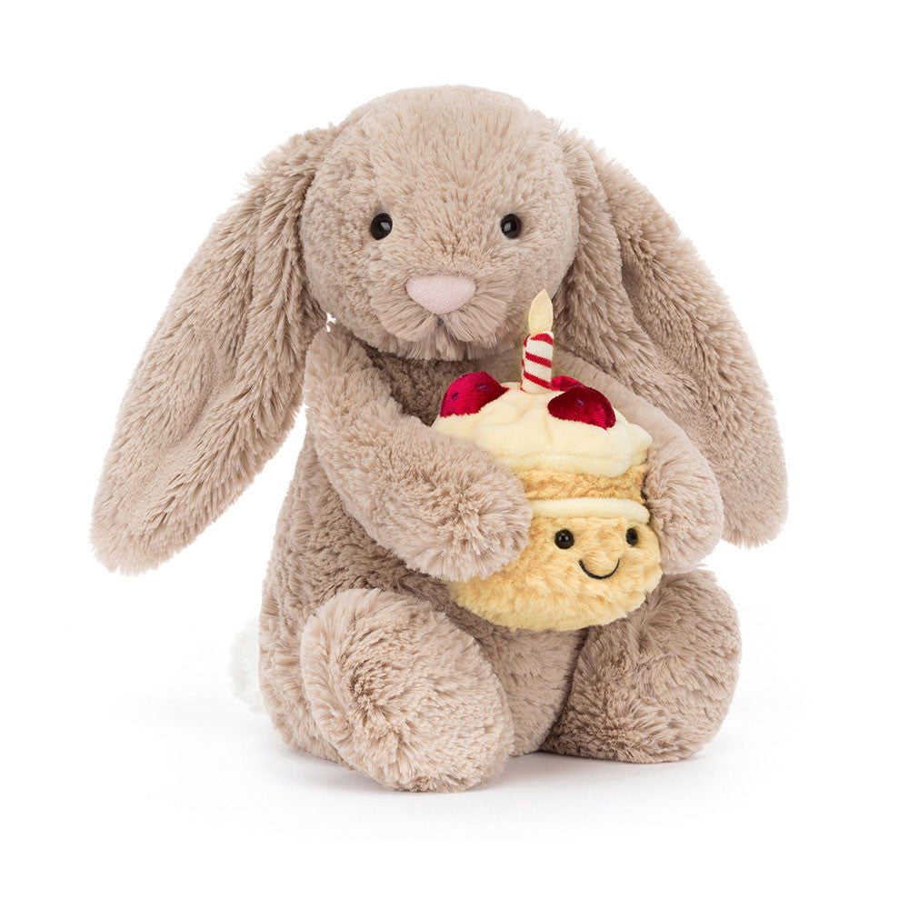 Peluche morbido coniglio con torta compleanno