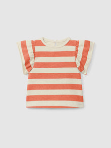 T-shirt in Jersey e Lino con Maniche a Volant