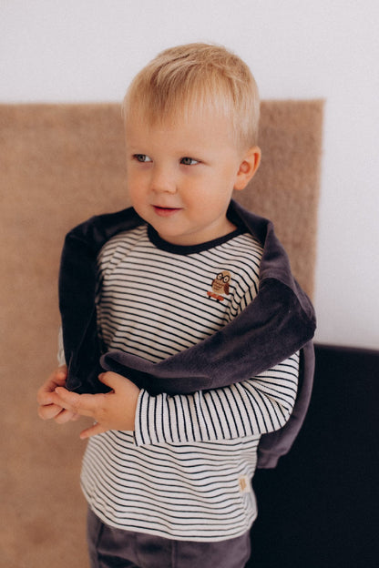 Maglia a Manica Lunga in Cotone Biologico con Ricamo 'Gufo sullo Skateboard'