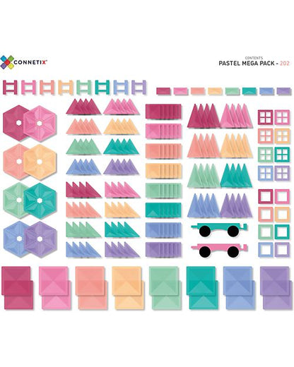 Costruzioni magnetiche da 202 Pezzi - Pacco Mega - Pastello - 100% Plastica ABS Atossica