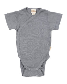 Body Neonato a Incrocio Kimono in Lana Merino e Lyocell a Manica Corta