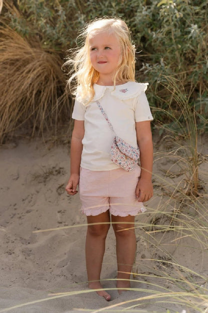 Pantaloncini Corti Bambina con Volant e Motivo Floreale a Rilievo - Fairy Pink