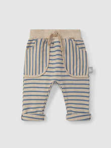 Pantaloni pull-up con stampa a righe in morbido jersey di cotone spazzolato al 100%