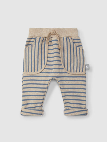 Pantaloni pull-up con stampa a righe in morbido jersey di cotone spazzolato al 100%