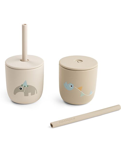 Set 2 Bicchieri con Tappo e Cannuccia 120 ml - 100% Silicone alimentare - 12m+