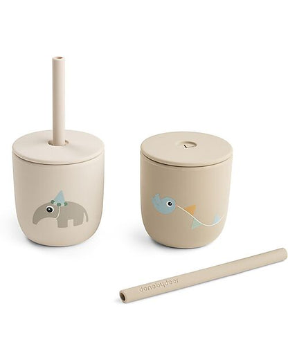Set 2 Bicchieri con Tappo e Cannuccia 120 ml - 100% Silicone alimentare - 12m+