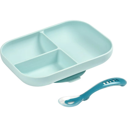 Set piatto 3 scomparti con ventosa + cucchiaino - 100% Silicone alimentare