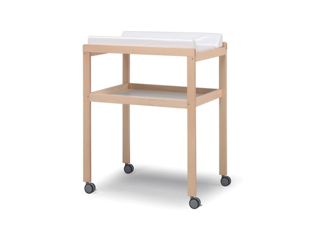 Mobile Fasciatoio Mini in Legno di Faggio con Ruote e Materassino in PVC - 76,5x53,5x100cm