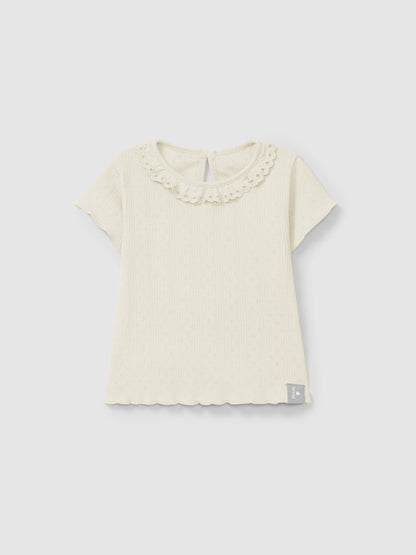T-SHIRT AJOURS CON COLLETTO A VOLANT 5S111