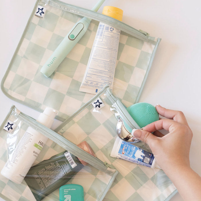 Set 3 Bustine da Viaggio Impermeabili con Zip - Trasparenti e in materiale riciclato OEKO-TEX