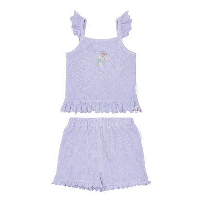 Completo Estivo Bimba 'Dreamy Purple' in Cotone Biologico (Top e Pantaloncini)