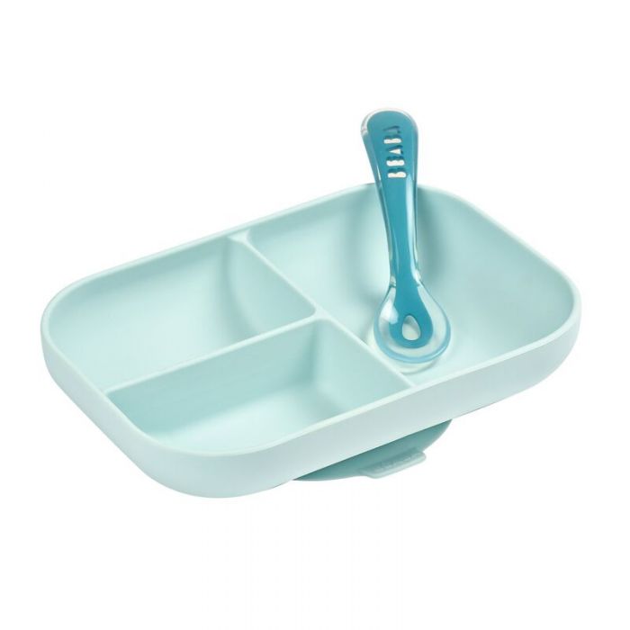 Set piatto 3 scomparti con ventosa + cucchiaino - 100% Silicone alimentare