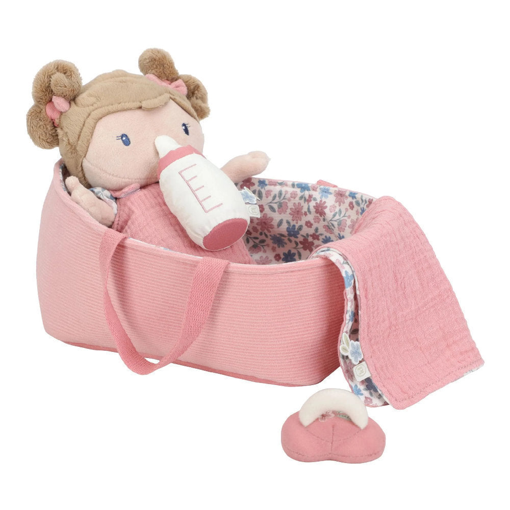 Set Bambola di Stoffa 'Rosa' Little Dutch con Cesta Portaletino e Accessori Magnetici