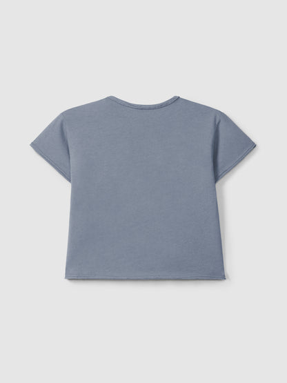 T-shirt in Jersey di Cotone con Ricamo e Bottoni in Legno