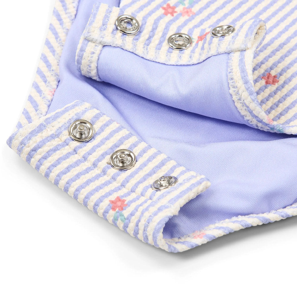 Costume da Bagno Bimba 'Dreamy Stripes' Lilla (Bottoni al Cavallo e Volant)