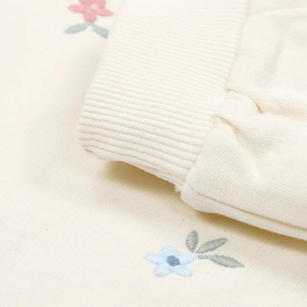 Maglioncino in Felpa Leggera di Cotone Biologico - Color Crema con Ricamo