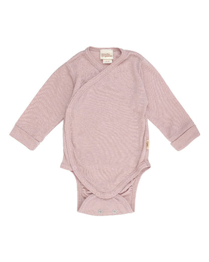 Body Neonato a Incrocio Kimono in Lana Merino e Lyocell a Manica Lunga