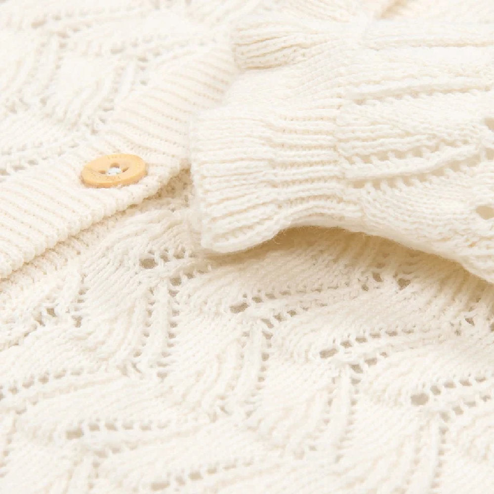 Cardigan in Maglia di Cotone Biologico - Color Crema con Volant