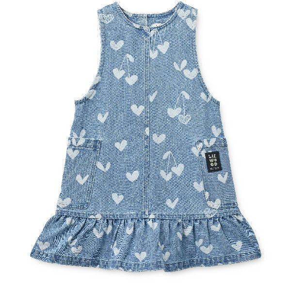 Abito con volant in denim stampato Angelica - 100% Cotone