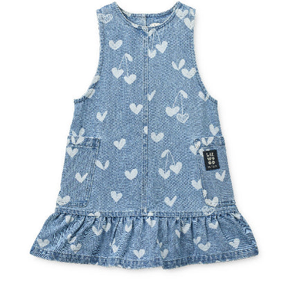 Abito con volant in denim stampato Angelica - 100% Cotone