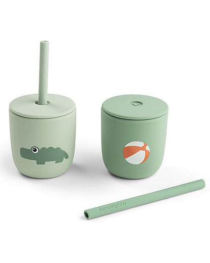 Set 2 Bicchieri con Tappo e Cannuccia 120 ml - 100% Silicone alimentare - 12m+