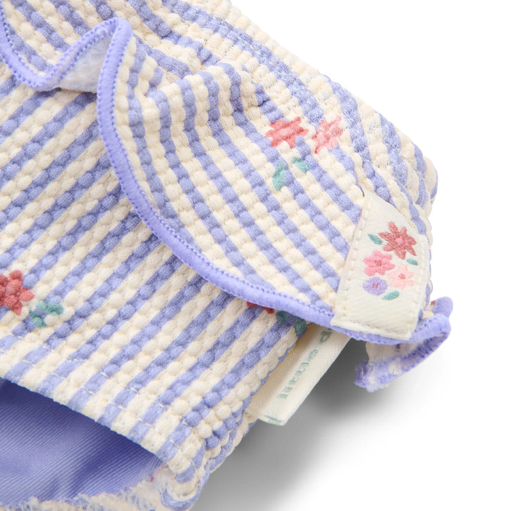 Costume da Bagno Bimba 'Dreamy Stripes' Lilla (con Volant e Tessuto Eco-Friendly)