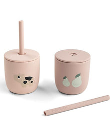 Set 2 Bicchieri con Tappo e Cannuccia 120 ml - 100% Silicone alimentare - 12m+