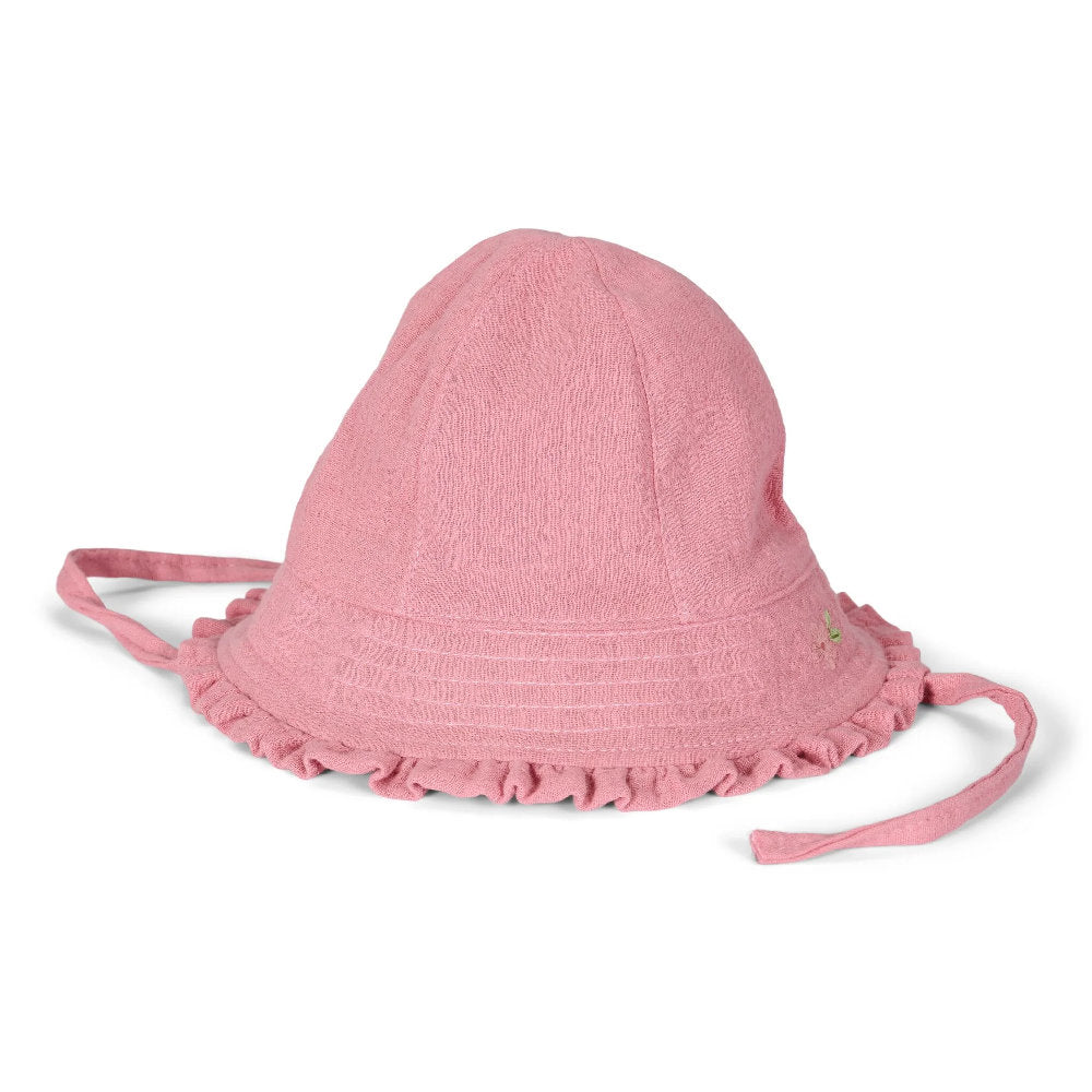 Cappellino Parasole in Mussola di Cotone Biologico con Fiorellino Ricamato