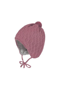 Cappellino in lana merino con treccia e pompon