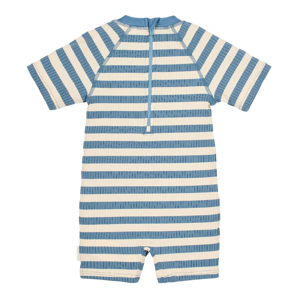 Costume da Bagno a Maniche Corte 'Ocean Blue Stripes' (Zip Frontale e Tessuto a Costine)
