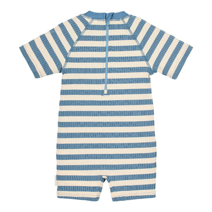 Costume da Bagno a Maniche Corte 'Ocean Blue Stripes' (Zip Frontale e Tessuto a Costine)