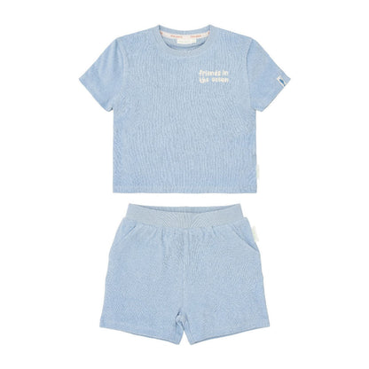 Completo Estivo Bambino in Spugna (Maglietta e Pantaloncini in Cotone Biologico)