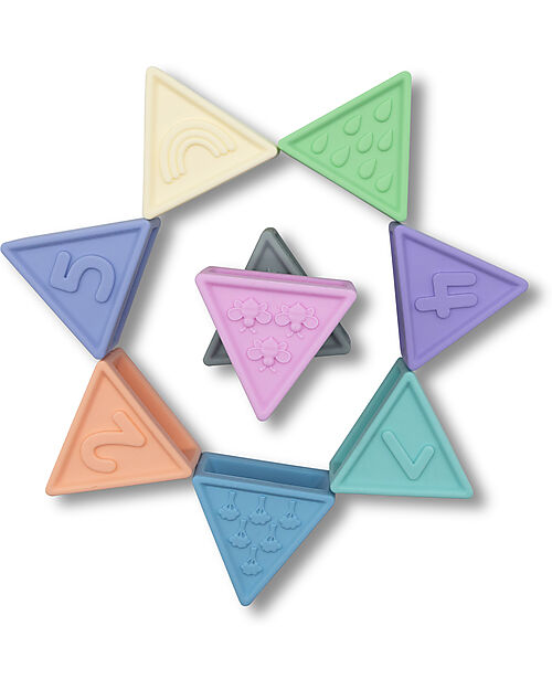 Set Gioco Triblox - 9 Tessere Triangolari - Rainbow Pastel - Silicone