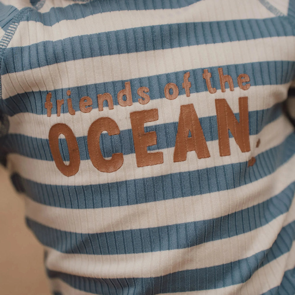 Costume da Bagno a Maniche Corte 'Ocean Blue Stripes' (Zip Frontale e Tessuto a Costine)