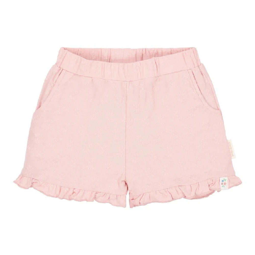 Pantaloncini Corti Bambina con Volant e Motivo Floreale a Rilievo - Fairy Pink