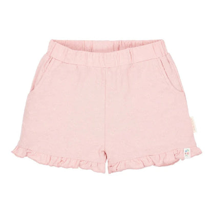 Pantaloncini Corti Bambina con Volant e Motivo Floreale a Rilievo - Fairy Pink