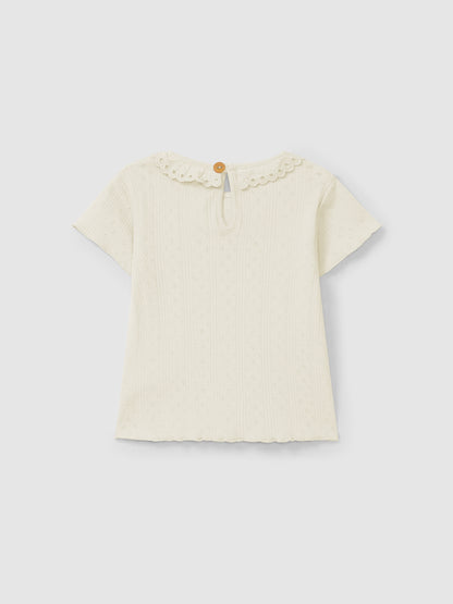 T-SHIRT AJOURS CON COLLETTO A VOLANT 5S111