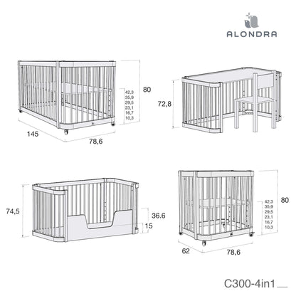 Alondra - Lettino Crea 3 Plus Evolutivo 4in 1 - Culla-Lettino-Letto montessoriano-Scrivania