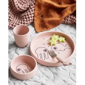 Done by Deer - Set per la Pappa in Silicone Alimentare - Amici del Mare - Colore: Rosa