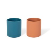 Soina - Set 2 bicchieri con 1 coperchio - 100% Silicone - Colori Soina: Blu Notte/Cammello