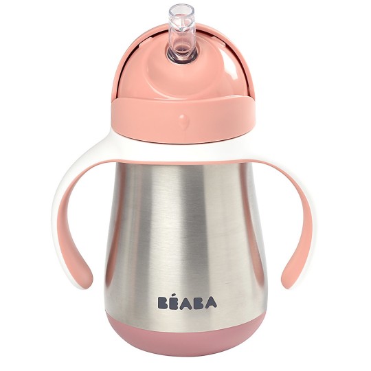 Béaba - Tazza con Cannuccia in Acciaio Inossidabile - 250 ml - Colore: Rosa