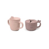 Done By Deer - Set Tazza Snack e Tazza Beccuccio Peekaboo- 100% Silicone Alimentare - Colore: Rosa