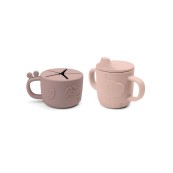 Done By Deer - Set Tazza Snack e Tazza Beccuccio Peekaboo- 100% Silicone Alimentare - Colore: Rosa