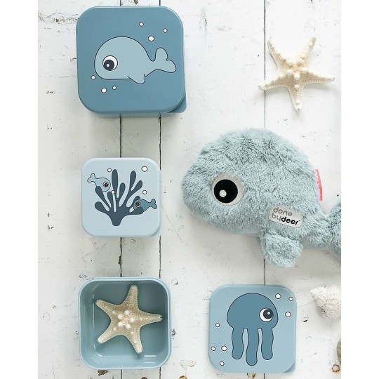 Done by Deer - Set 3 Contenitori Portamerenda Sea Friends - Colore: Blu