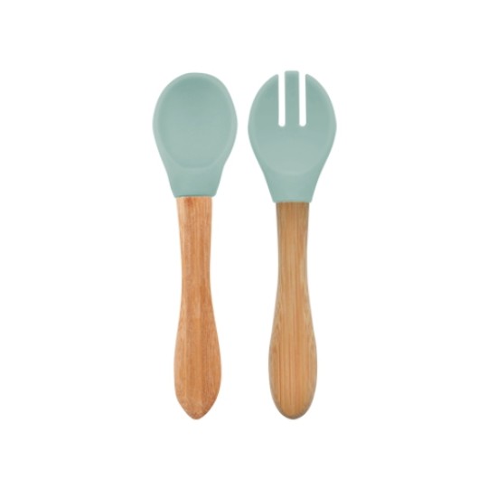 Minikoi - Coppia di posate in legno e silicone - Colore: Verde Menta