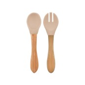 Minikoi - Coppia di posate in legno e silicone - Colore: Beige